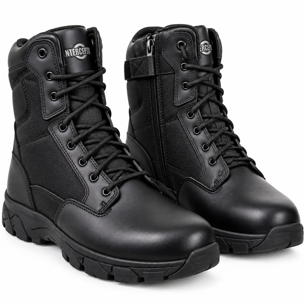 New Interceptor Guard Tactical Boot Men 13 Black Leather Side Zip Slip Resistant